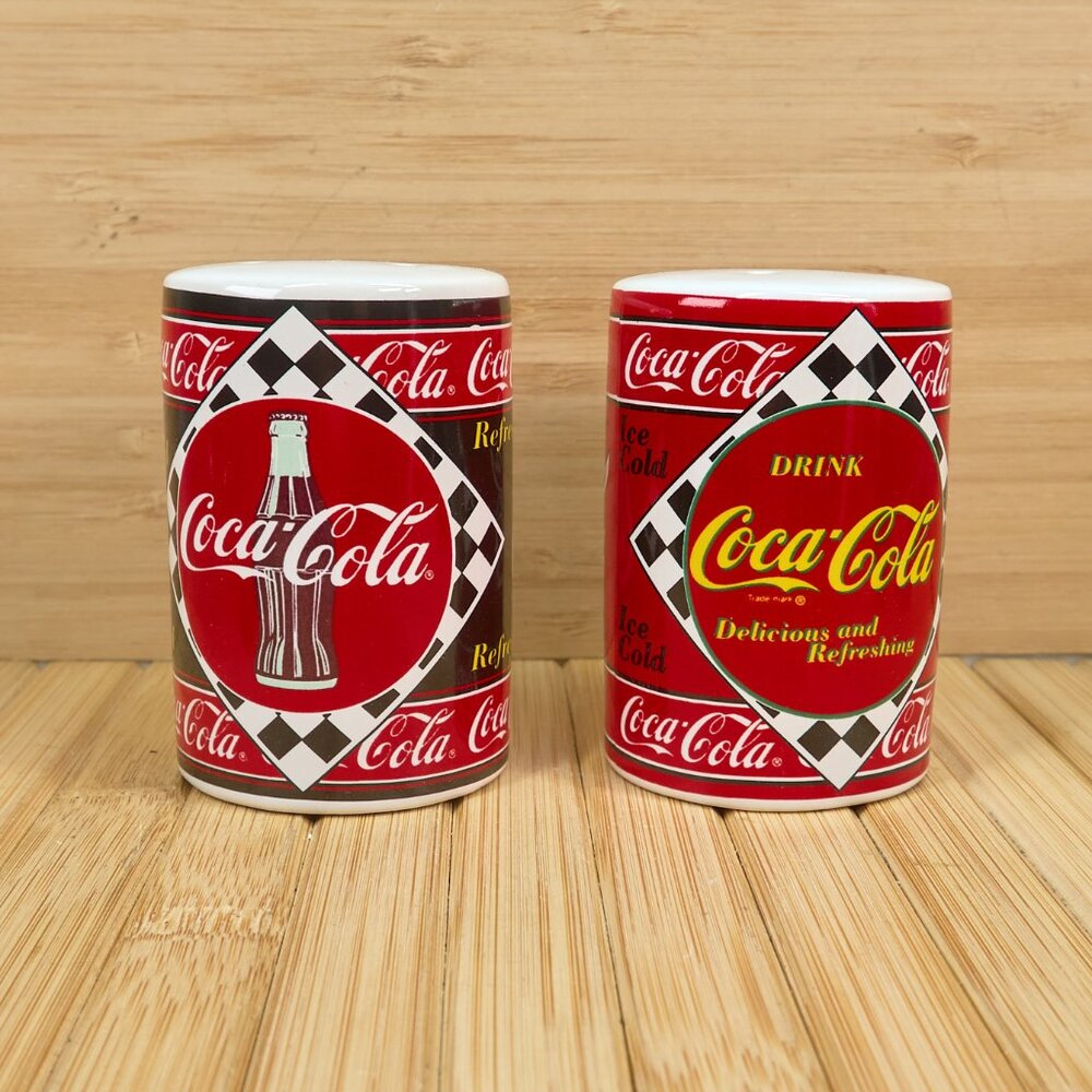 Vintage 90s Coca-Cola Enesco Porcelain Salt and Pepper Shakers Set, New